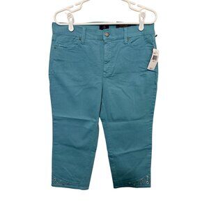 NEW NYDJ Cropped Denim jeans Dusty Blue with Silver des trim Womans 12
